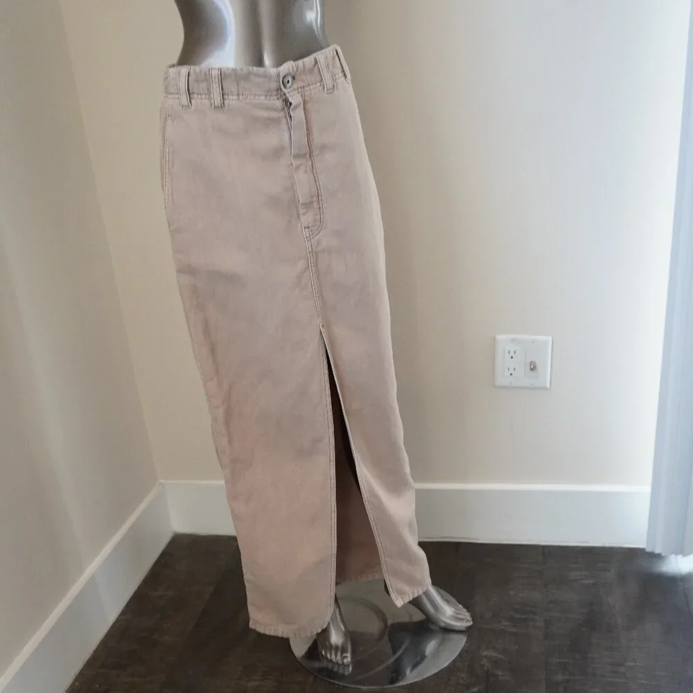 Brunello Cucinelli Monili Skirt Denim Linen Long Straight High Slit Size 6 New